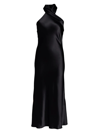 Galvan Pandora Satin Halterneck Midi-dress In Black