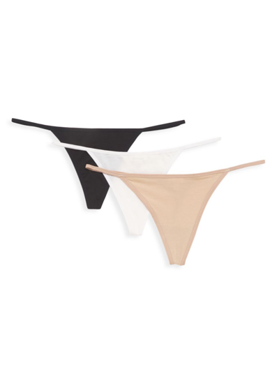 Skin Gisella 3-piece Stretch Cotton Thong Set In Black White Macadmaia