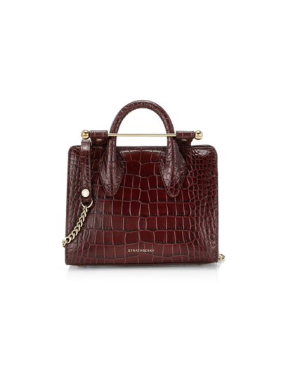 Strathberry Nano Croc-embossed Leather Tote In Burgundy