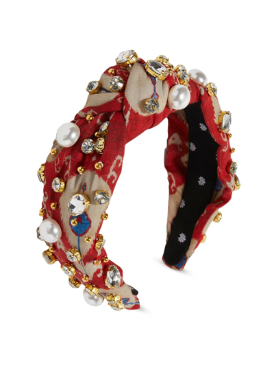 Lele Sadoughi Embellished Ramie Knotted Headband In Red