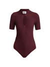 Wolford Short-sleeve Ribbed-knit Bodysuit In Port Royale