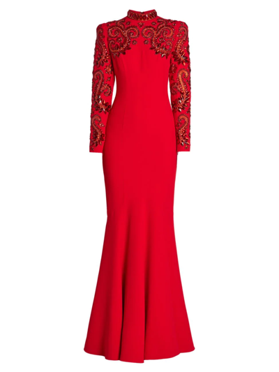 Andrew Gn Crystal-embellished Mermaid Gown In Red