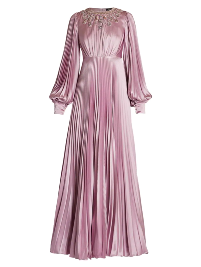 Andrew Gn Crystal-embellished Pleated Silk Gown In Parme Pink
