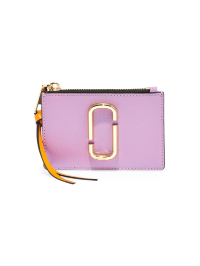 Marc Jacobs Small The Snapshot Zip Leather Card Case In Regal Orchid Multi/gold