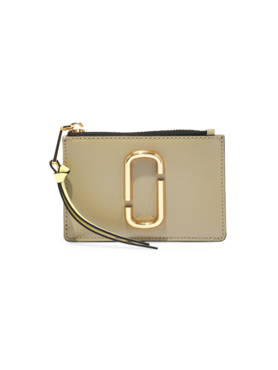 Marc Jacobs Small The Snapshot Zip Leather Card Case In Silver Sage Multi/gold