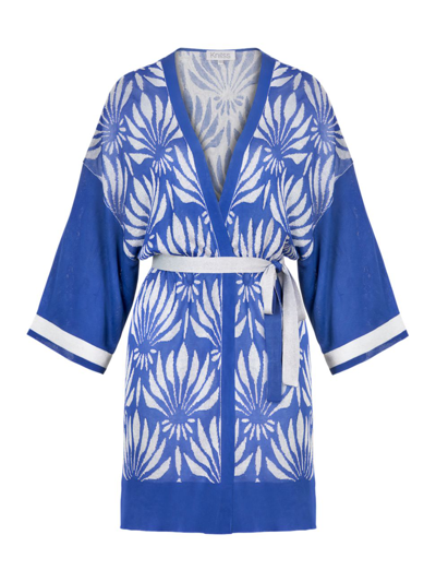 Knitss Boho Chic Ava Belted Floral Cardigan In Azure