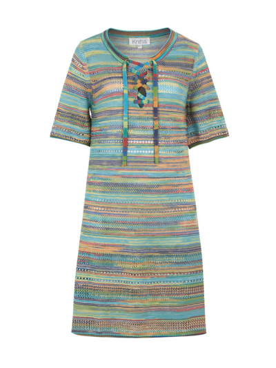 Knitss Boho Chic Sophia Colorblocked Lace-up Dress In Blue