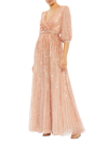 Mac Duggal Metallic Puff-sleeve Gown In Apricot