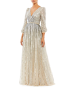 Mac Duggal Metallic Puff-sleeve Gown In Silver