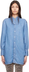 Ganni Blue Organic Cotton Shirt In 567 Mid Blue Vintage