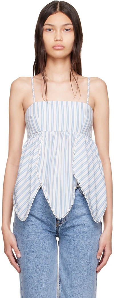 Ganni Stripe-print Spaghetti-strap Top In Light Blue