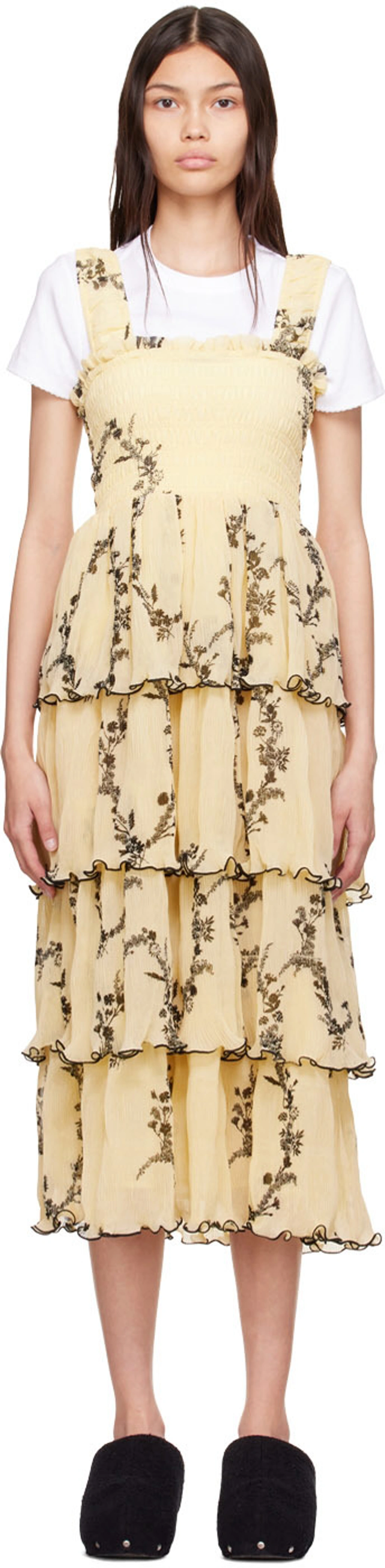 値下げ中【送料込み】GANNI PLEATED GEROGETTE / FLAN GANNI Pleated Georgette Smock Midi Strap Dress | Shopbop