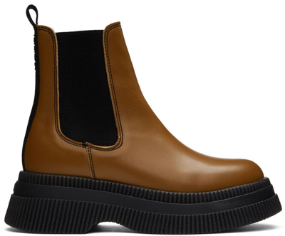 Ganni Brown Chunky Chelsea Boots In 177 Tiger's Eye