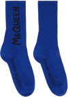 Alexander Mcqueen Blue Graffiti Socks In Electric Blue