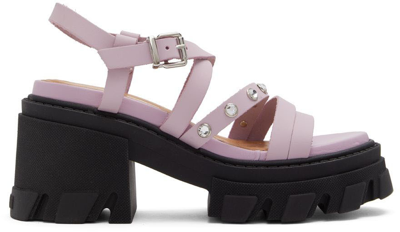 Ganni S1818 Womens Faux Leather Block Heel Strappy Sandals In Purple