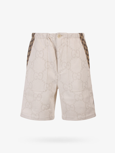 Gucci Maxi Gg Cotton Blend Denim Shorts In Beige
