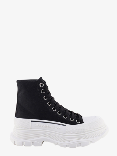 Alexander Mcqueen Black Canvas Tread Slick Platform High Sneakers In Black,white