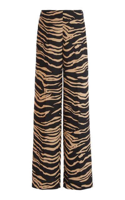 Stella Mccartney Tiger Stripe Wide Leg Wool & Cotton Blend Pants In Multicolor