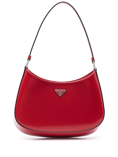 Prada Cleo Brushed Leather Shoulder Bag In Red