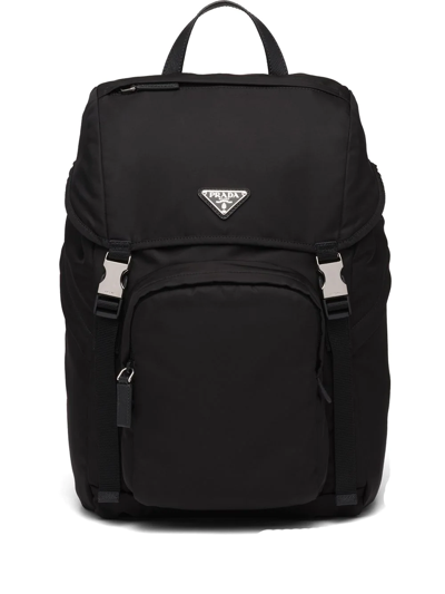 Prada Black Nylon Backpack With Snap Closure