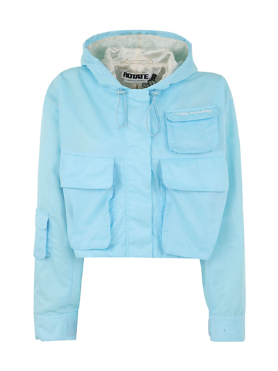Rotate Birger Christensen Drew Cropped Embroidered Recycled Shell Hooded Jacket In Polar Wind