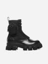 Prada Men's Re-nylon & Leather Zip Pocket Combat Boots In Nero