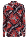Valentino Logo Bandana-print Scarf-neck Silk Blouse In N Rosso Avorio Navy