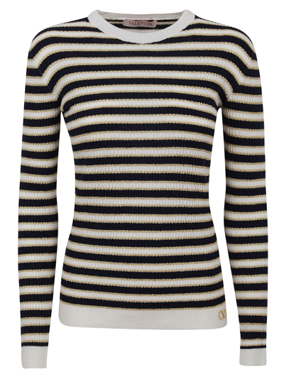 Valentino Maglia Pattern Wool Cashmere & Lurex In Cl Avorio Navy Oro