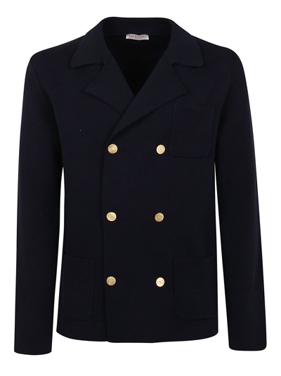 Valentino Structured Double-breasted Wool Cardigan With Chest And Patch Pockets In Black