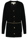Michael Michael Kors M  Michael Kors Woman's Black Merino Wool Cardigan With M Chain Belt In Black