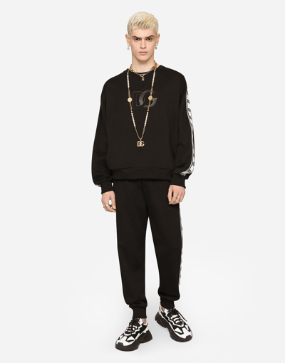 Dolce & Gabbana Jersey Jogging Pants With Branded Bands In Nero