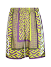Versace La Greca-print Silk Shorts In Multi