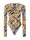 Versace Jeans Couture Top Lycra Print Brush Couture Body In Black Gold