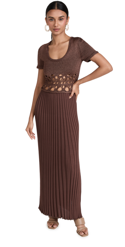 Christopher Esber Crochet Knit Short Sleeve Dress In Chocolate | ModeSens