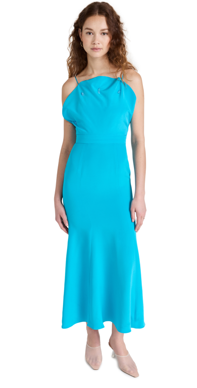 Rodarte Shell-bodice Silk-crepe Midi Dress In Turquoise