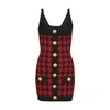 Balmain Butonned Houndstooth Short Knit Dress In Noir Rouge