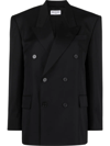 Balenciaga Hourglass Double-breasted Wool Blazer In Black