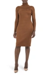 Nina Leonard Turtleneck Ribbed Midi Sweater Dress In Cognac