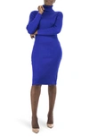 Nina Leonard Turtleneck Ribbed Midi Sweater Dress In Deep Sapphire
