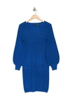 Nina Leonard V-neck Balloon Sleeve Sweater Dress In Classic Blue