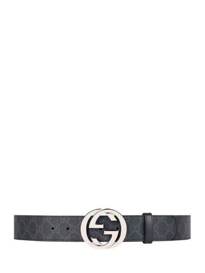 Gucci Gg Black Logo-embossed Leather Belt