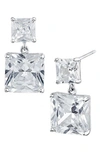 Cz By Kenneth Jay Lane Small & Large Emerald Cut Cz Drop Earrings In Clear/ Silver