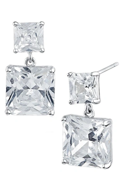 Cz By Kenneth Jay Lane Small & Large Emerald Cut Cz Drop Earrings In Clear/ Silver