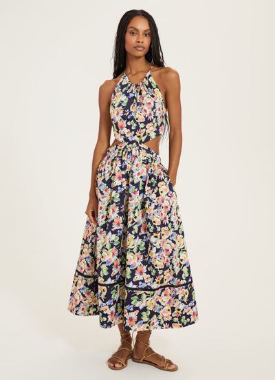 Something Navy Floral Cut-out Cotton Midi-dress In Multi