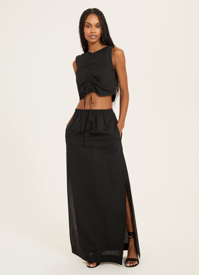 Something Navy Maxi Skirt With Slits In Black