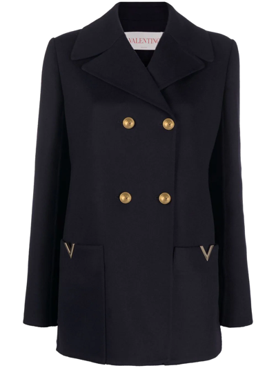 Valentino Vgold Double-breasted Peacoat In Blue
