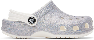 Crocs Kids White Classic Glitter Sandals In White/multi
