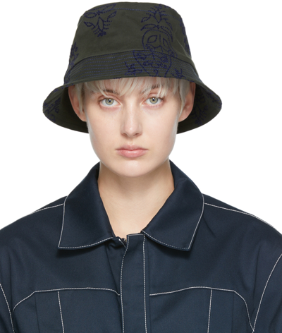 Paria Farzaneh Green Flock Bucket Hat In Military Green