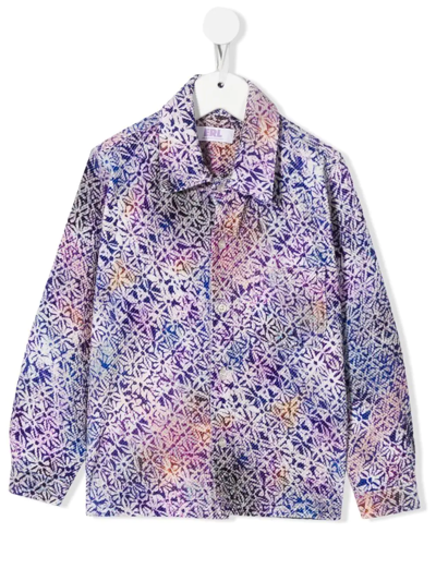 Erl Floral-print Corduroy Shirt In Purple
