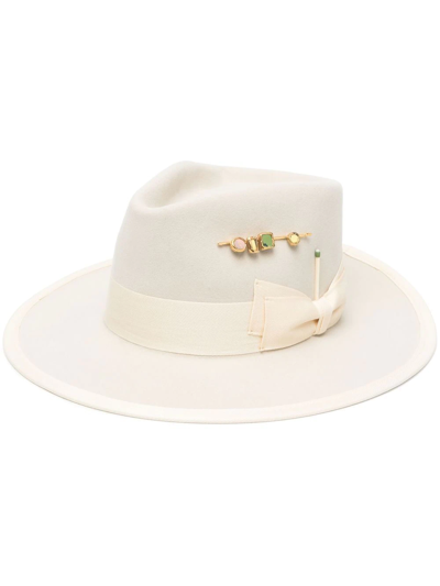 Nick Fouquet Porcelain Bird Fedora-hat In Neutrals